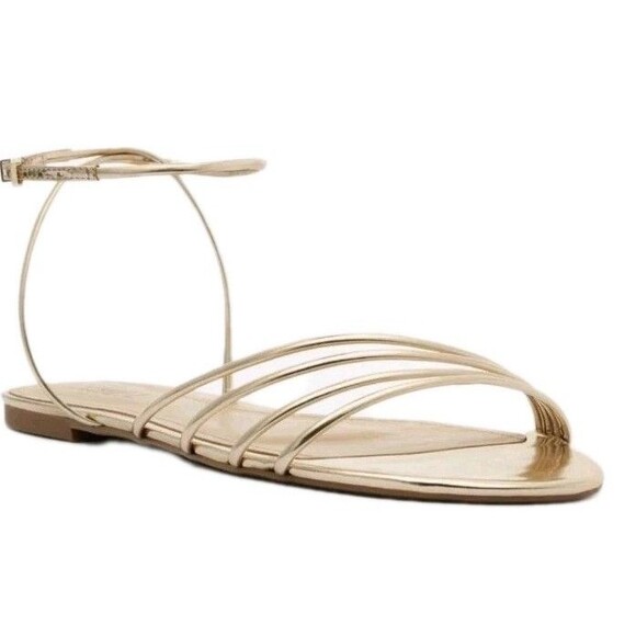 Schultz Inez Ankle Strap Sandal Size US 8.5 B Platina Gold Metallic Flat - Picture 1 of 10